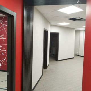 Реечный декор в офисном пространстве. Стеновые и потолочные рейки в комплекте с откосами и порталами