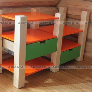 Стеллаж в детскую из массива сосны и МДФ. Эмаль акриловая